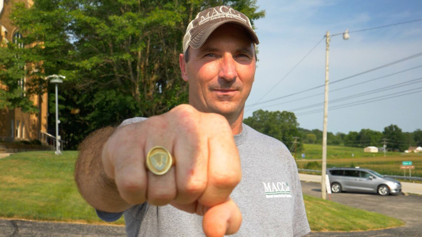 Kevin Kalb shows off his Corn King championship ring